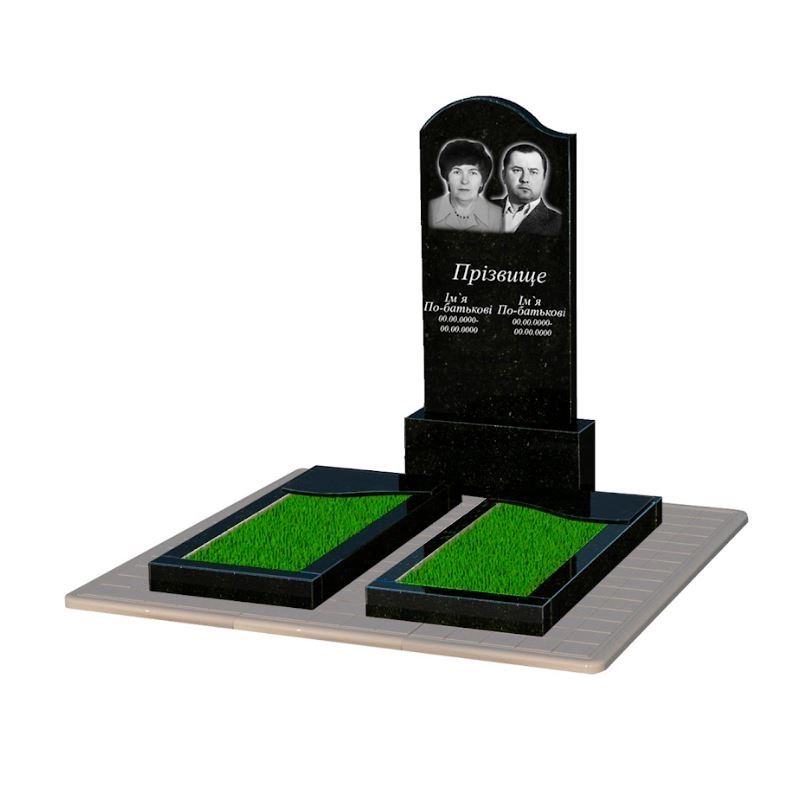 Основне Гранітний пам'ятник великий подвійний із чорного граніту Коростишів з хвилею різьблений к16-kor-pf-120-60-08-011-l-pbd3