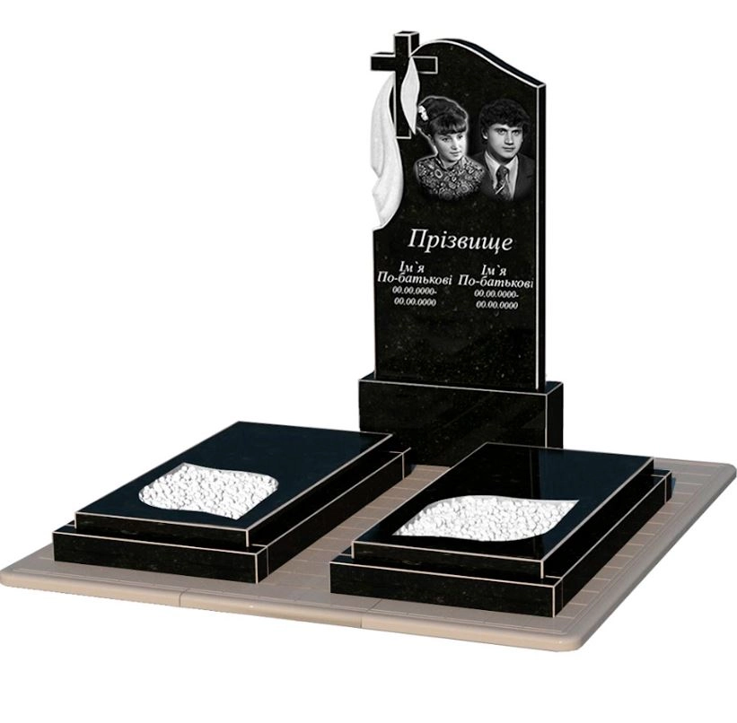 Основне Гранітний пам'ятник з листом різьблена робота подвійний із чорного граніту Коростишів к22-kor-npf-120-60-08-142-pbd3