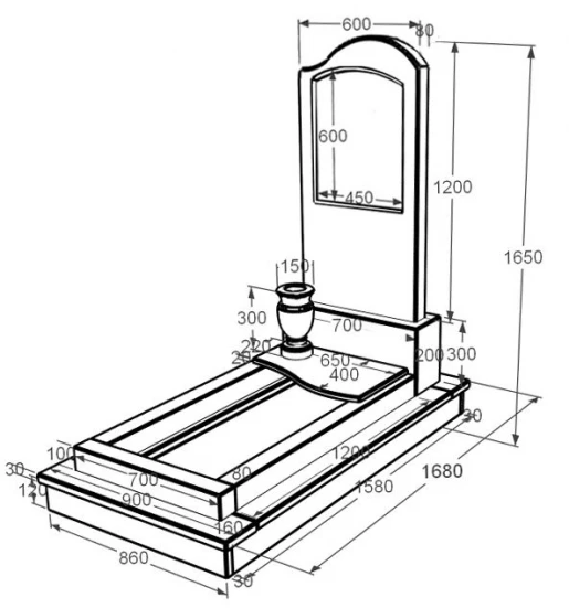 Размеры Мраморный памятник на могилу из мрамора Дайна с волной резной к5-dan-pf-120-60-08-011-r-ck