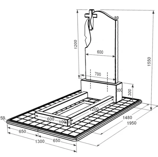 Розміри Пам'ятник із граніту чоловічий одинарний із чорного граніту Коростишів з хрестом та плащаницею різьблений к1-kor-npf-120-60-08-142-pbd3