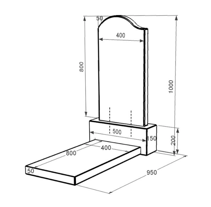 Размеры Гранитный памятник стела 80x40 см одинарный из черного гранита Коростышев с волной резной к7-kor-pf-80-40-05-011-l