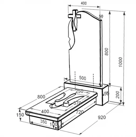 Розміри Пам'ятник на могилу із граніту з Тризубом вирізаним одинарний із чорного граніту Коростишів к8-kor-npf-80-40-08-142