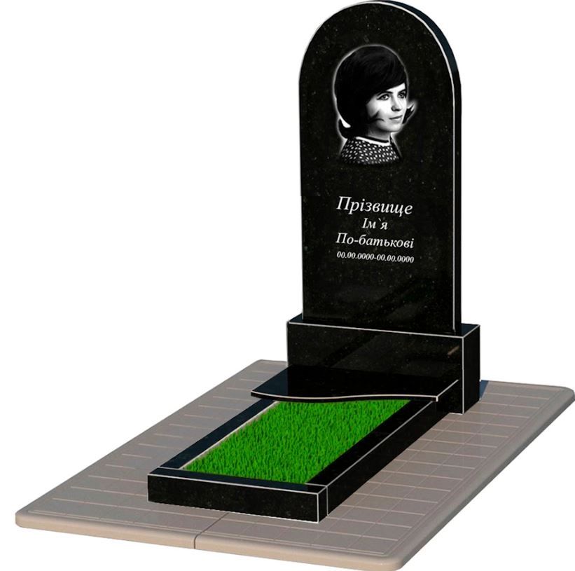 Основное Гранитный памятник с 1 надгробием одинарный из черного гранита Коростышев с волной резной к3-kor-npf-120-60-08-006-pbd3