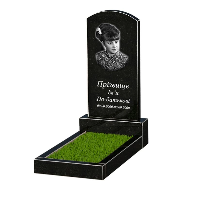 Основне Гранітний пам'ятник стела 80x40 см одинарний із чорного граніту Коростишів з дугою різьблений к2-kor-npf-80-40-05-009