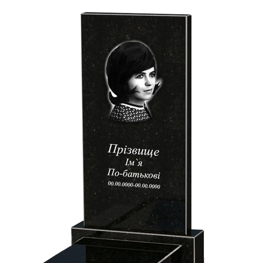 Портрет і написи Гранітний пам'ятник на одного із чорного граніту Коростишів з серцем різьблена робота к11-kor-npf-100-50-08-001