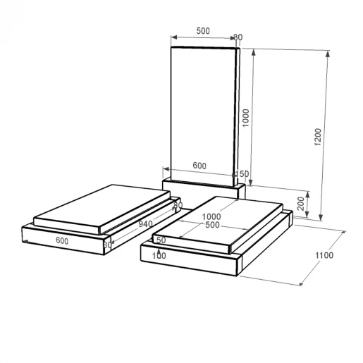 Розміри Гранітна плита на могилу виробництво Україна подвійна із чорного граніту Коростишів без різьблених робіт к21-kor-npf-100-50-08-001