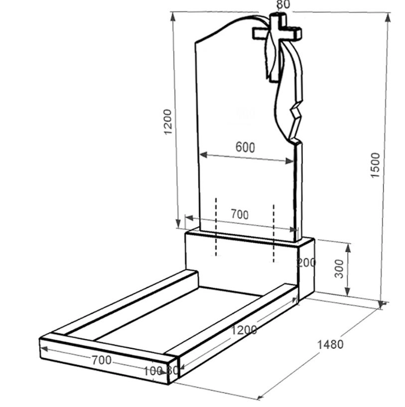 Розміри Гранітний пам'ятник великого розміру одинарний із чорного граніту Коростишів з хрестом та плащаницею різьблений к2-kor-npf-120-60-08-142-r
