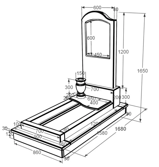 Размеры Мраморный памятник производство Украина одинарный из мрамора Дайна с волной резной к5-dan-pf-120-60-08-011-l-ck