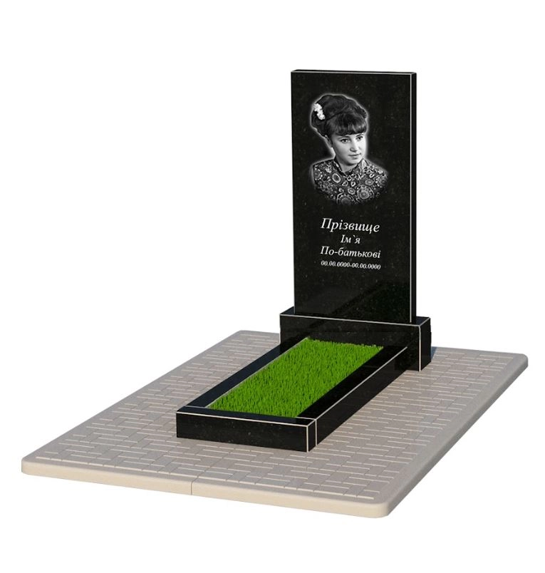 Основне Гранітний пам'ятник з квітником без плити одинарний із чорного граніту Коростишів без різьблених робіт к1-kor-npf-100-50-08-001-pbd2