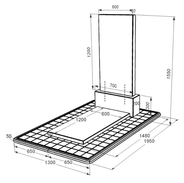 Розміри Гранітний пам'ятник без різьблених робіт одинарний із чорного граніту Коростишів к7-kor-pf-120-60-08-001-pbd3