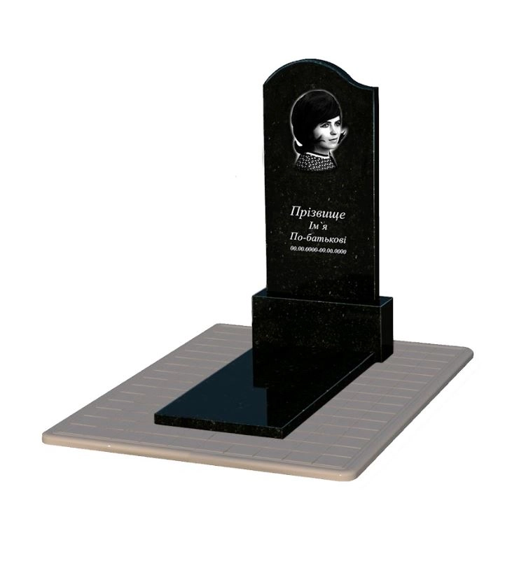 Основне Надгробок на могилу із граніту широкого розміру одинарний із чорного граніту Коростишів з хвилею різьблений к7-kor-pf-120-60-08-011-l-pbd3