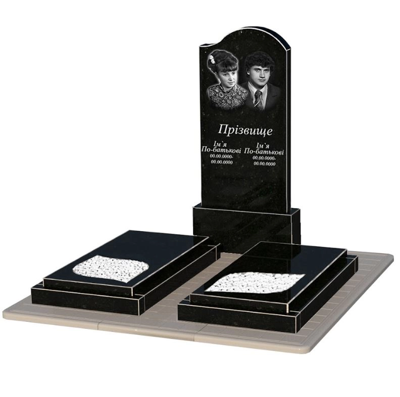 Основне Пам'ятник із граніту з листом різьблена робота подвійний із чорного граніту Коростишів к22-kor-npf-120-60-08-011-r-pbd3