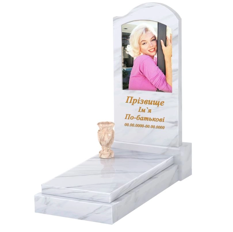 Основне Мармуровий пам'ятник виробництво Україна одинарний з білого мармуру Волокас з хвилею різьблений к12-vol-pf-80-40-05-011-r