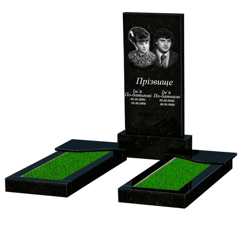 Основное Памятник из гранита супругам двойной из черного гранита Коростышев с волной резной к15-kor-pf-100-50-08-001