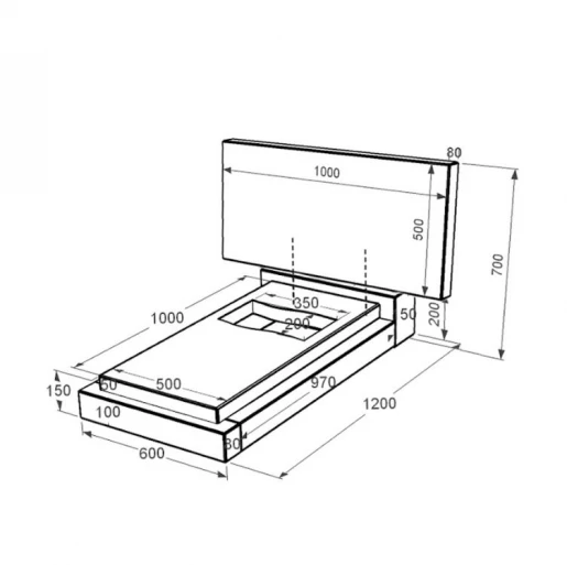 Розміри Гранітна плита на могилу висотою 70 см одинарна із чорного граніту Коростишів з вирізаним прапором к6-kor-npf-50-100-05-001