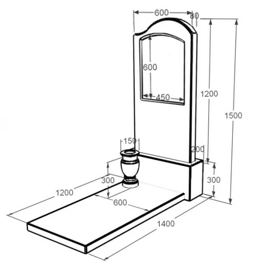 Размеры Мраморный памятник вертикальный одинарный из белого мрамора Волокас фигурный резной к7-vol-pf-120-60-08-011-r
