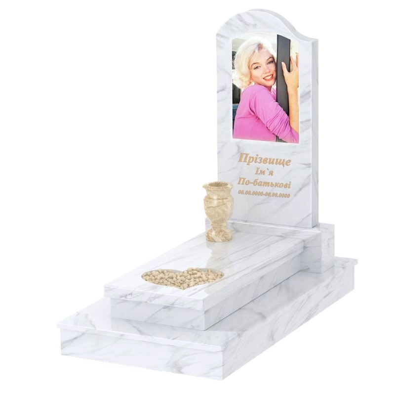 Основне Пам'ятник із мармуру з серцем різьблена робота одинарний з білого мармуру Волокас к11-vol-pf-100-50-08-011-l-ck