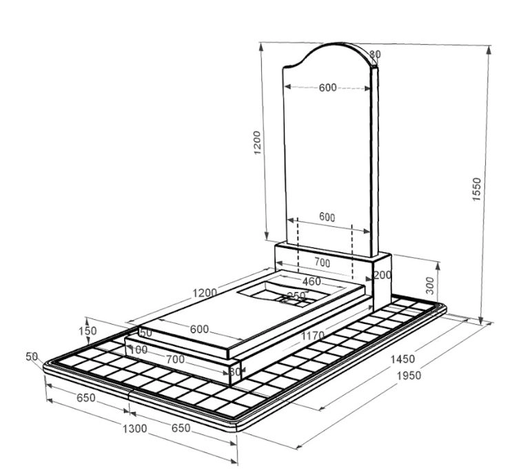 Розміри Гранітний пам'ятник з вирізаним прапором одинарний із чорного граніту Коростишів к6-kor-npf-120-60-08-011-r-pbd3
