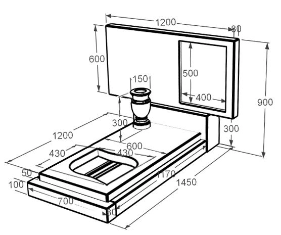 Розміри Мармуровий пам'ятник стела 60х120 см одинарний з білого мармуру Волокас з листом різьблена робота к13-vol-pf-60-120-08-001