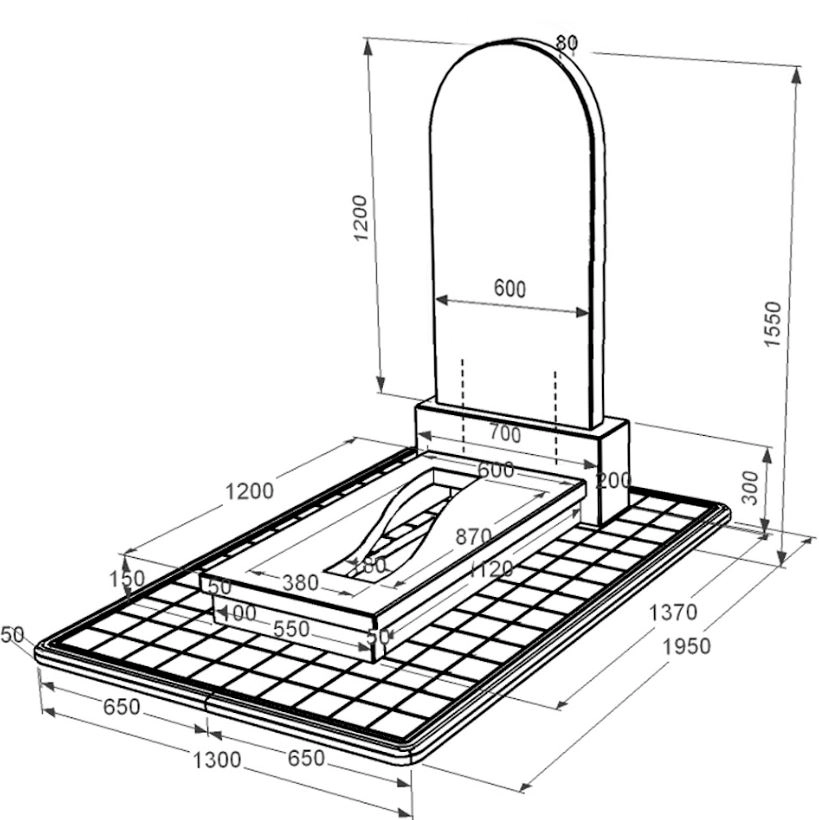 Розміри Гранітний надгробний камінь з вирізаною смугою одинарний із чорного граніту Коростишів з полукруглою стелою к23-kor-pf-120-60-08-006-pbd3