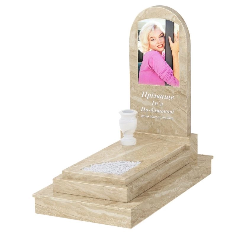 Основне Мармуровий пам'ятник напівкруглий з мармуру Дайна з вирізаним куточком к24-dan-pf-100-50-08-006-ck