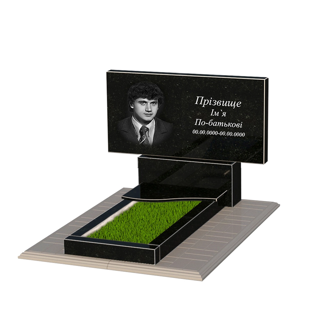 Основне Пам'ятник із граніту висотою 90 см одинарний із чорного граніту Коростишів з хвилею різьблений к3-kor-npf-60-120-08-001-pbd3