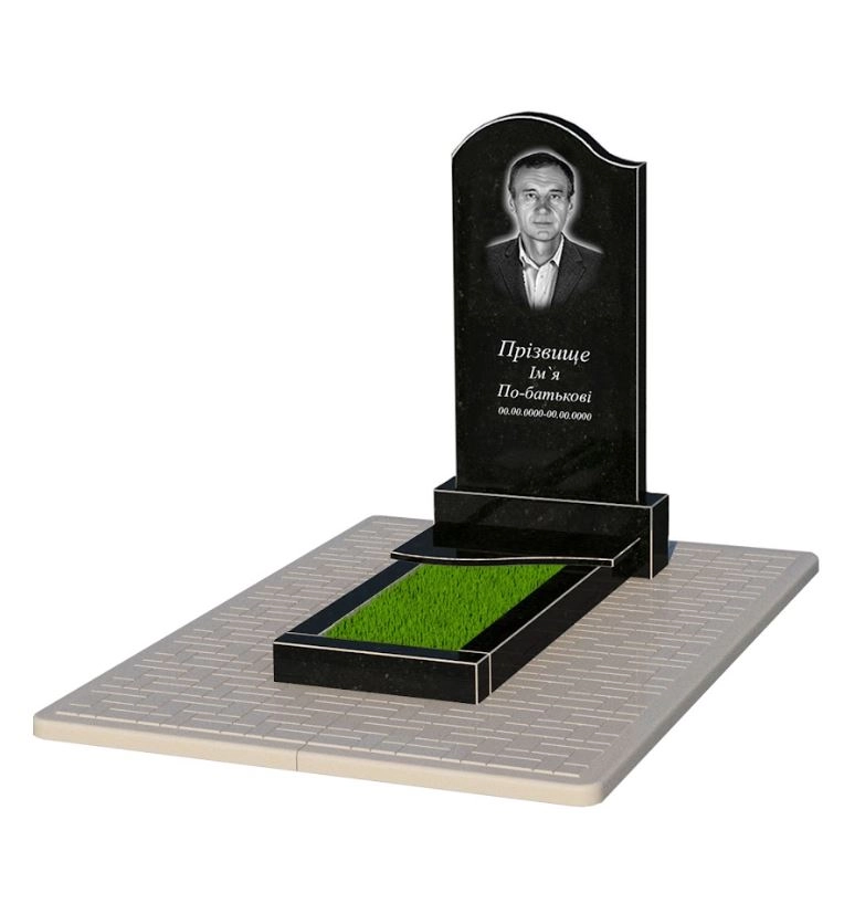 Основне Надгробок із граніту фігурний одинарний із чорного граніту Коростишів з хвилею різьблений к3-kor-npf-100-50-08-011-l-pbd2