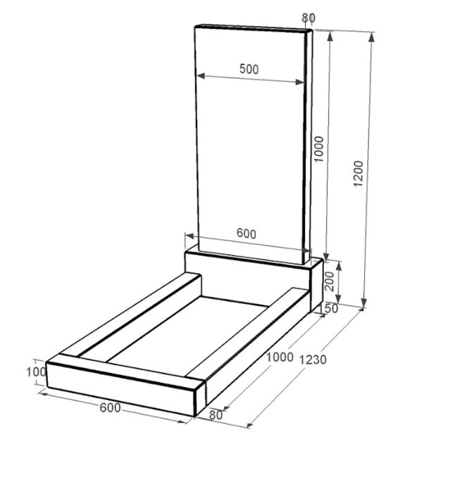 Розміри Надгробний пам'ятник із граніту 120 см висотою одинарний із чорного граніту Коростишів без різьблених робіт к2-kor-pf-100-50-08-001