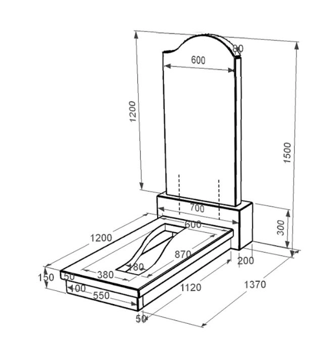 Размеры Гранитный памятник с вырезанной полосой и волной одинарный из черного гранита Коростышев к23-kor-npf-120-60-08-011-r