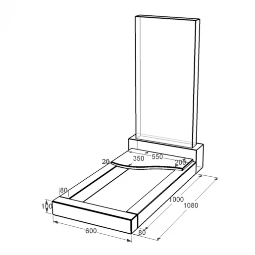 Розміри Квітник на могилу обробка сторін 1080x600x100 з граніту серія Базіс із неполірованими фасками Коростишівського кар'єру cv-kor-npf-1080-600-3-volna-1-st