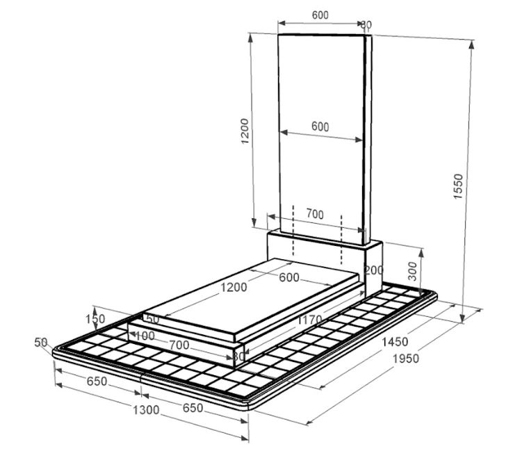 Розміри Гранітний пам'ятник без різьблених робіт одинарний із чорного граніту Коростишів к12-kor-pf-120-60-08-001-pbd3