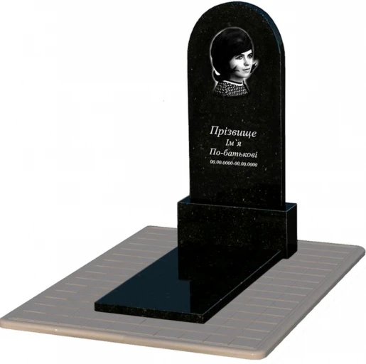 Пам'ятник із граніту дівчинам одинарний із чорного граніту Коростишів з полукруглою стелою к7-kor-pf-120-60-08-006-pbd3