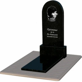 Пам'ятник із граніту дівчинам одинарний із чорного граніту Коростишів з полукруглою стелою к7-kor-pf-120-60-08-006-pbd3