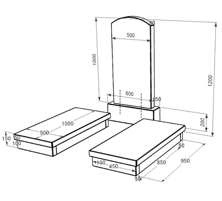 Розміри Гранітний пам'ятник із неполірованими фасками подвійний із чорного граніту Коростишів з дугою різьблений к19-kor-npf-100-50-08-009