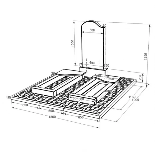 Розміри Гранітний пам'ятник з двома надгробками подвійний із чорного граніту Коростишів з хвилею різьблений к15-kor-pf-100-50-08-011-l-pbd2