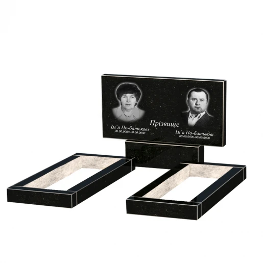 Без декора Гранитный памятник с цветником без плиты двойной из черного гранита Коростышев без резных работ к14-kor-npf-50-100-08-001