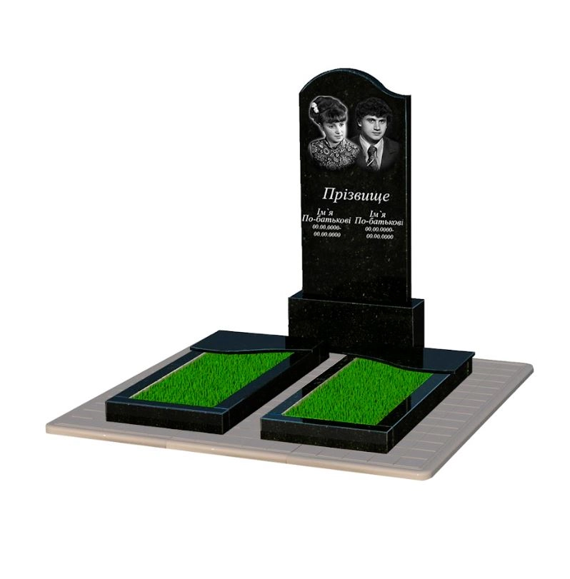 Основне Гранітний надгробок фігурний подвійний із чорного граніту Коростишів з хвилею різьблений к15-kor-pf-120-60-08-011-l-pbd3