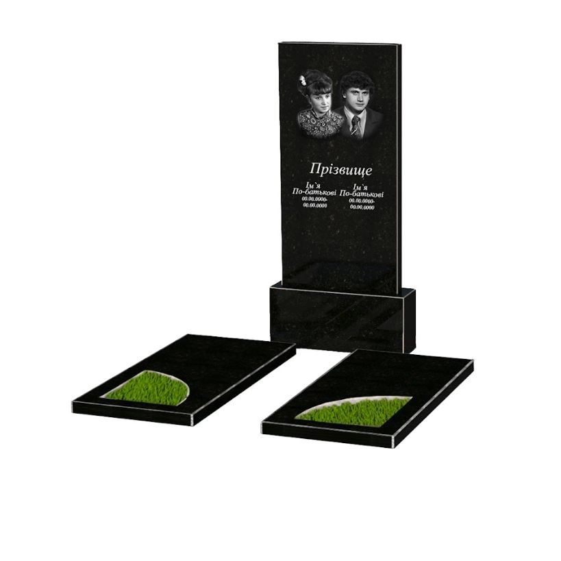 Основне Гранітний надгробок чорного кольору подвійне із чорного граніту Коростишів з вирізаним куточком к18-kor-npf-120-60-08-001