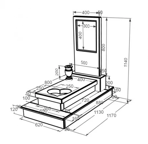 Розміри Мармуровий пам'ятник прямокутної форми одинарний з бежевого мармуру Дайна з серцем різьблена робота к11-dan-pf-80-40-05-001-ck