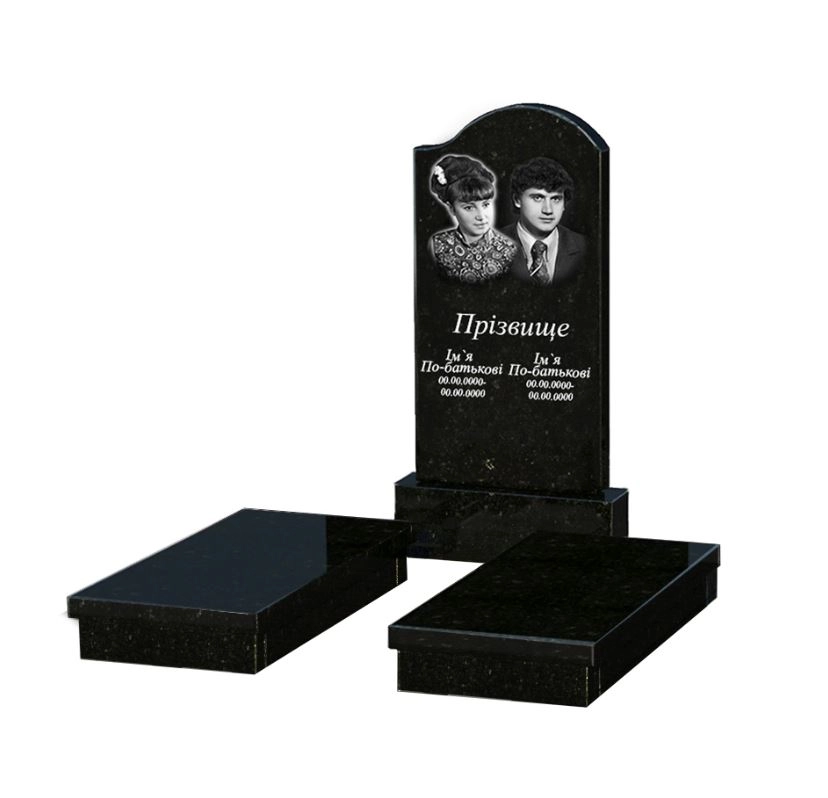 Основное Гранитный камень на могилу на двоих из черного гранита Коростышев с волной резной к19-kor-pf-100-50-08-011-r