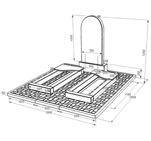 Розміри Гранітний пам'ятник для цвинтаря подвійний із чорного граніту Коростишів з хвилею різьблений к15-kor-npf-100-50-08-006-pbd2