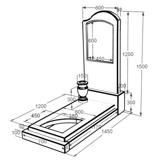 Размеры Памятник из мрамора высотой 150 см одинарный из белого мрамора Волокас с вырезанным уголком к24-vol-pf-120-60-08-011-r