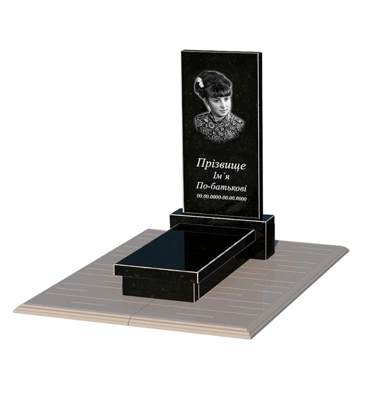 Основне Гранітний пам'ятник з бетонною плитою одинарний із чорного граніту Коростишів без різьблених робіт к10-kor-npf-80-40-05-001-pbd1