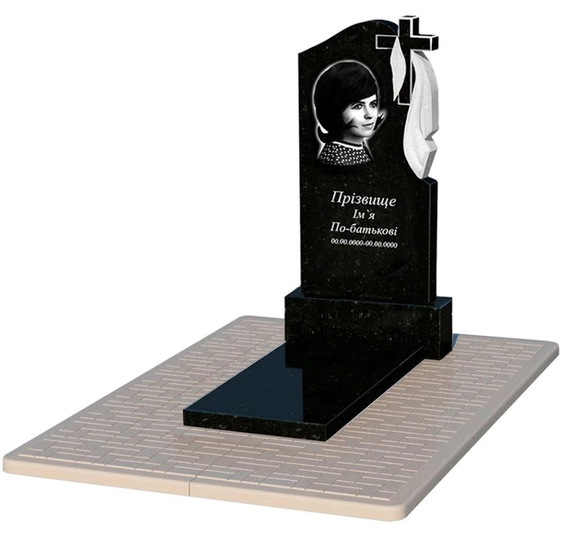 Основне Гранітний пам'ятник з хрестом різьблений одинарний із чорного граніту Коростишів к7-kor-pf-100-50-08-142-r-pbd2