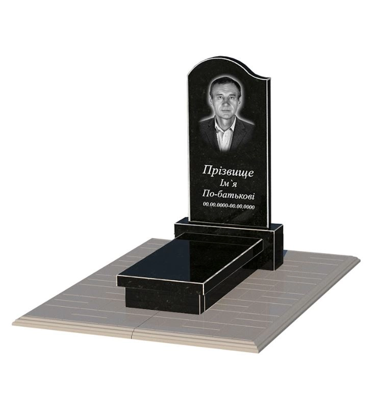 Основне Гранітний пам'ятник фігурний одинарний із чорного граніту Коростишів з хвилею різьблений к10-kor-npf-80-40-05-011-l-pbd1