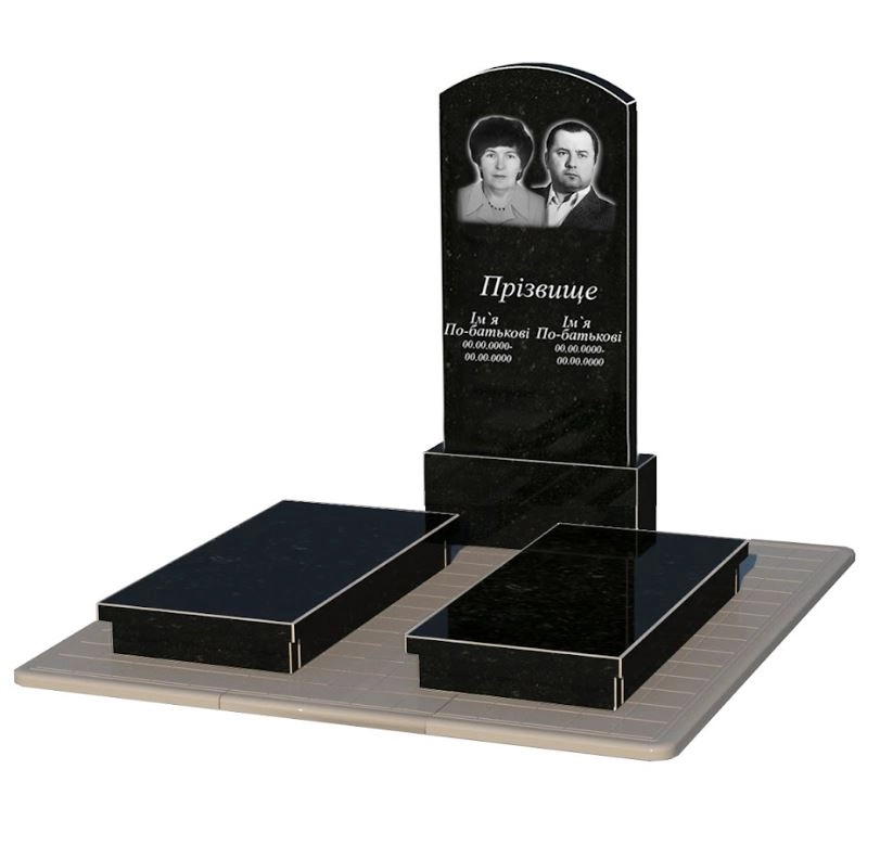 Основное Гранитный памятник стела 120х60 см двойной с дугой резной из черного гранита Коростышев Дуга 009 к19-kor-npf-120-60-08-009-pbd3