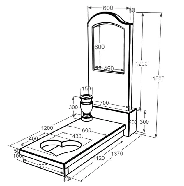 Розміри Мармуровий пам'ятник з серцем різьблена робота одинарний з мармуру Дайна к11-dan-pf-120-60-08-011-l