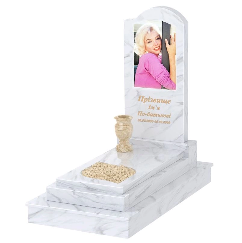 Основне Мармуровий пам'ятник з листом різьблена робота одинарний з білого мармуру Волокас к13-vol-pf-100-50-08-011-r-ck