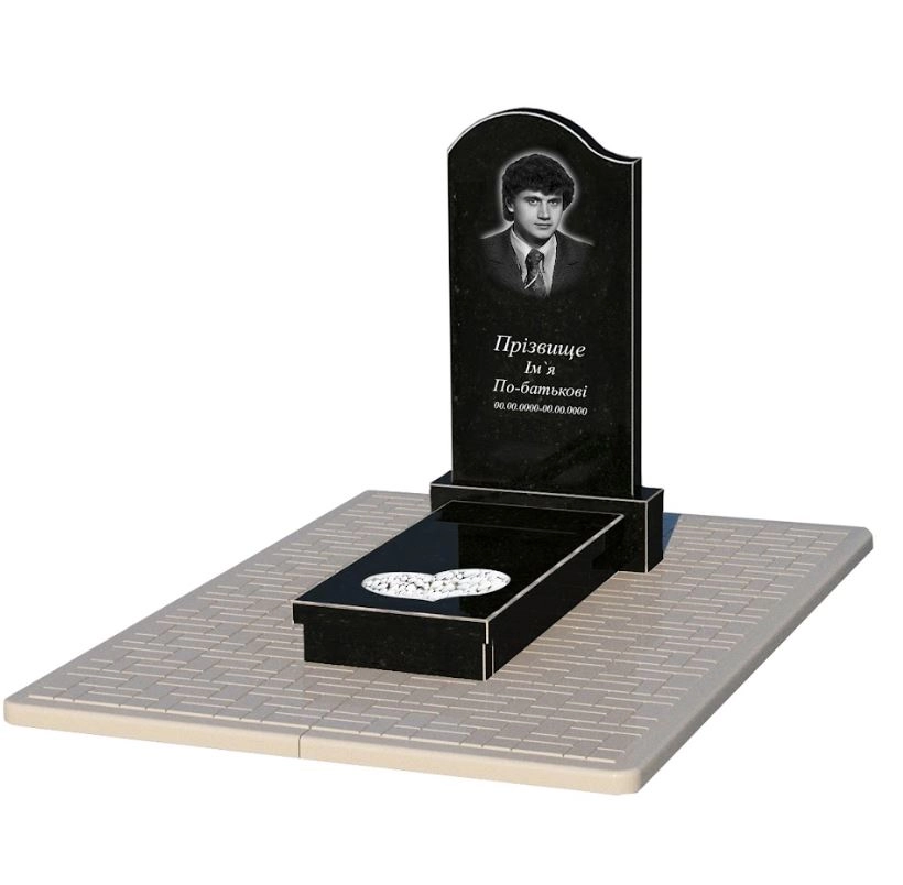 Основне Гранітний пам'ятник вертикальний одинарний із чорного граніту Коростишів з хвилею різьблений к11-kor-npf-100-50-08-011-l-pbd2