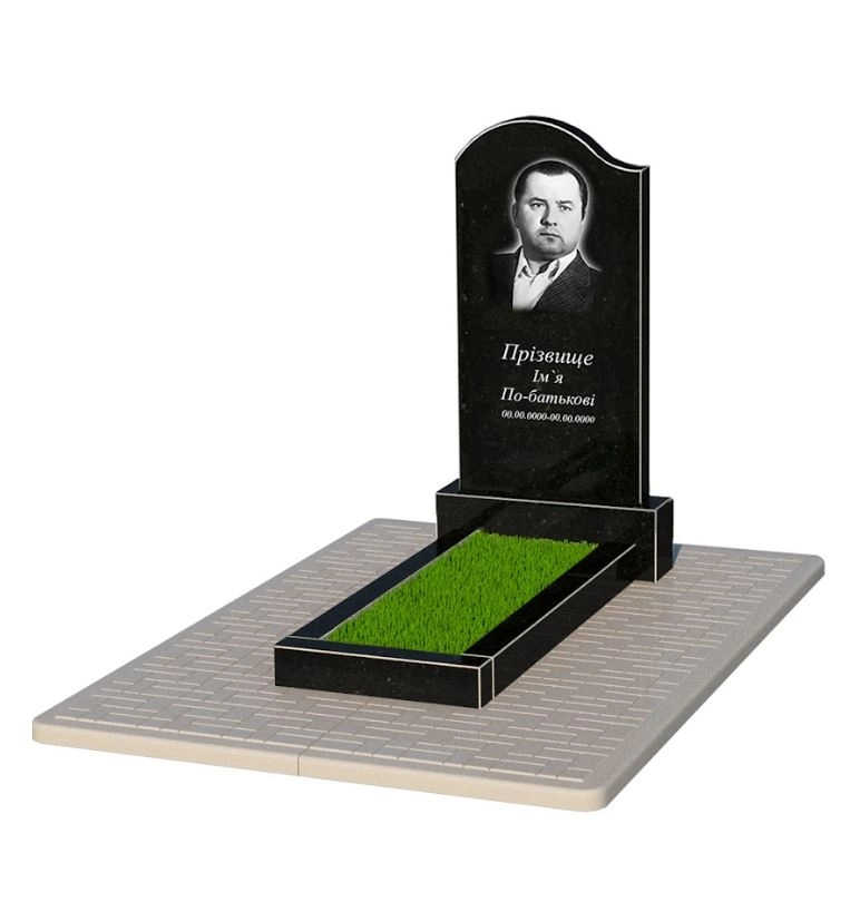 Основне Пам'ятник на могилу із граніту стела 100х50 см одинарний із чорного граніту Коростишів з хвилею різьблений к1-kor-npf-100-50-08-011-l-pbd2